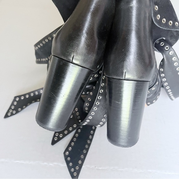 Isabel Marant Aubrey Black Leather Grommet Eyelet Chunky Heel Ankle Boot Size 37 - Picture 5 of 6